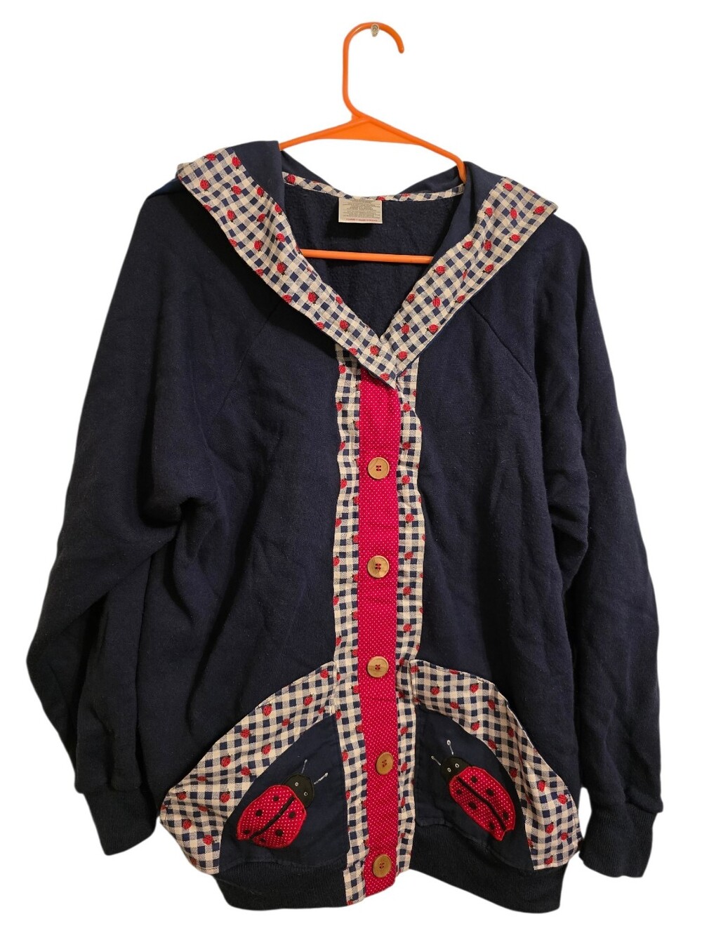 Vintage | Lady Bug Upcycled Sweatshirt Cardigan
